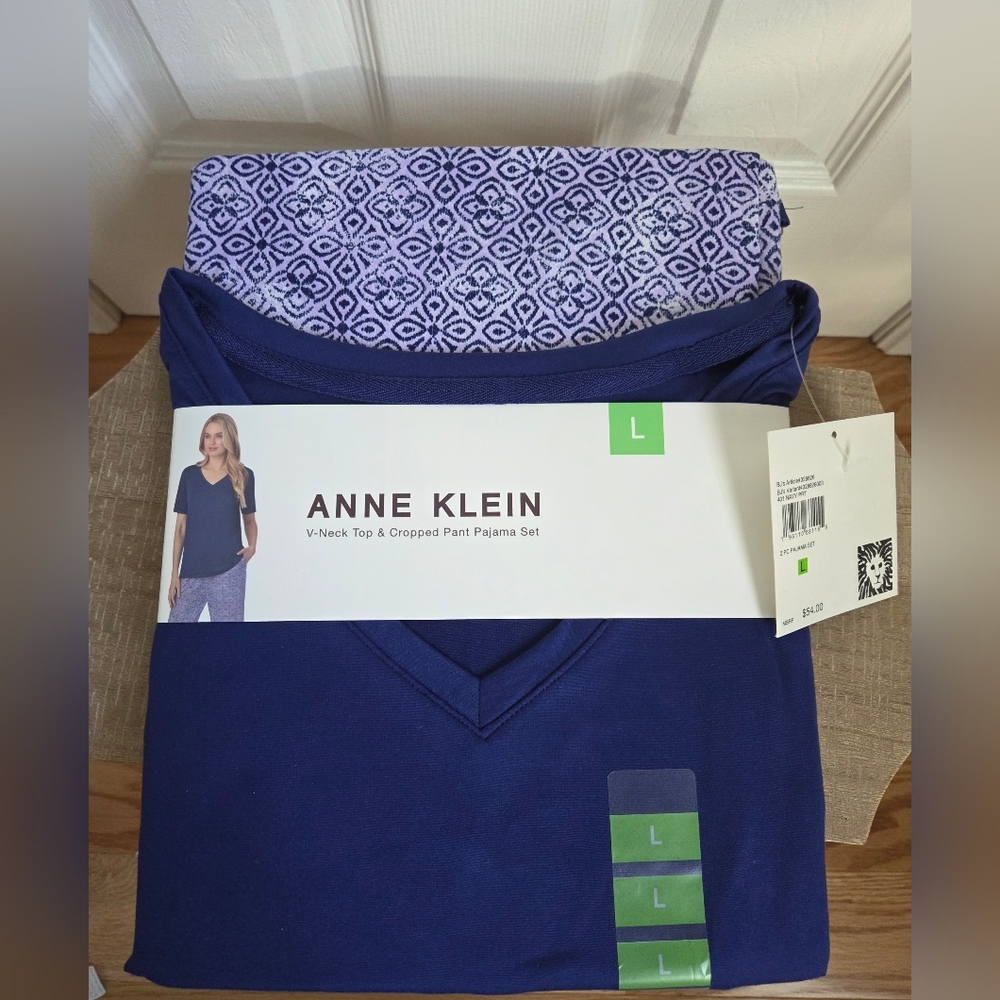 Anne Klein Navy and White Pajama Set